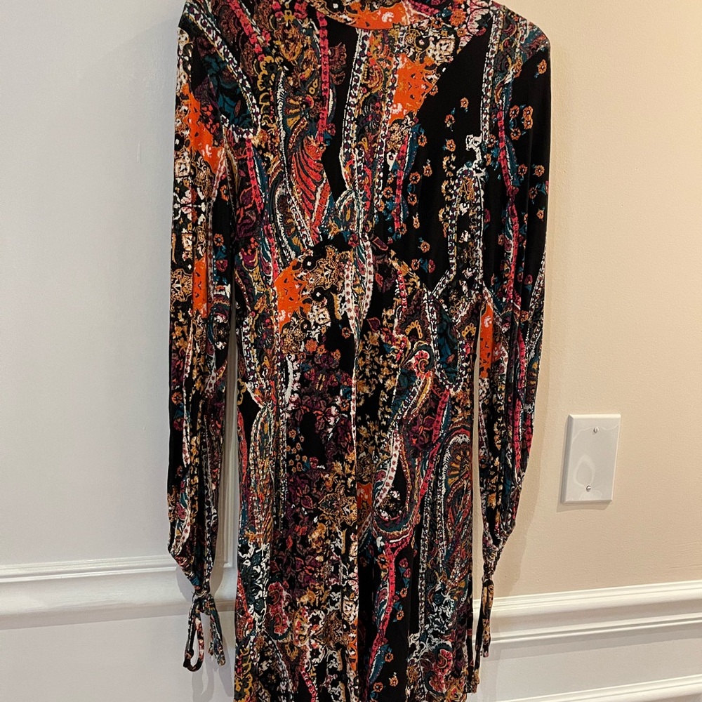 Free People Small All Dolled Up Long Sleeve Open Back Turtleneck Mini Dress New